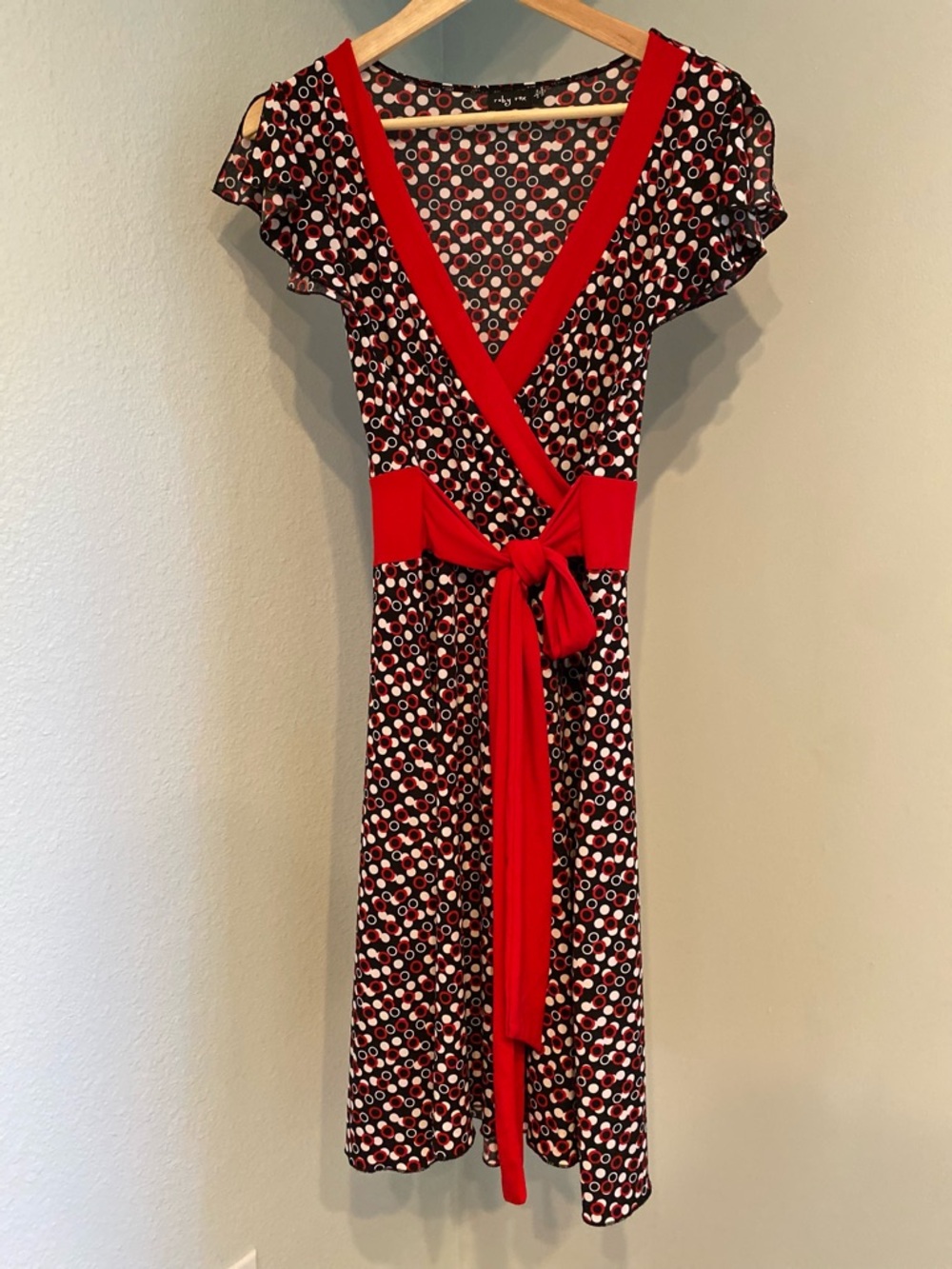 Ruby Rox Red and Black Polka Dot Midi Wrap Dress